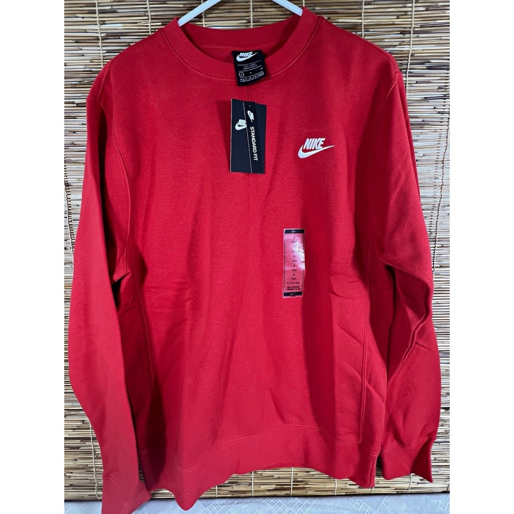 Nike Men's Standard Fit Crewneck Fleece Pullover Sweatshirt Red Logo size S Tall